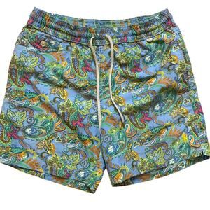 Polo Ralph Lauren blue green paisley floral lined mens swimsuit SIZE S